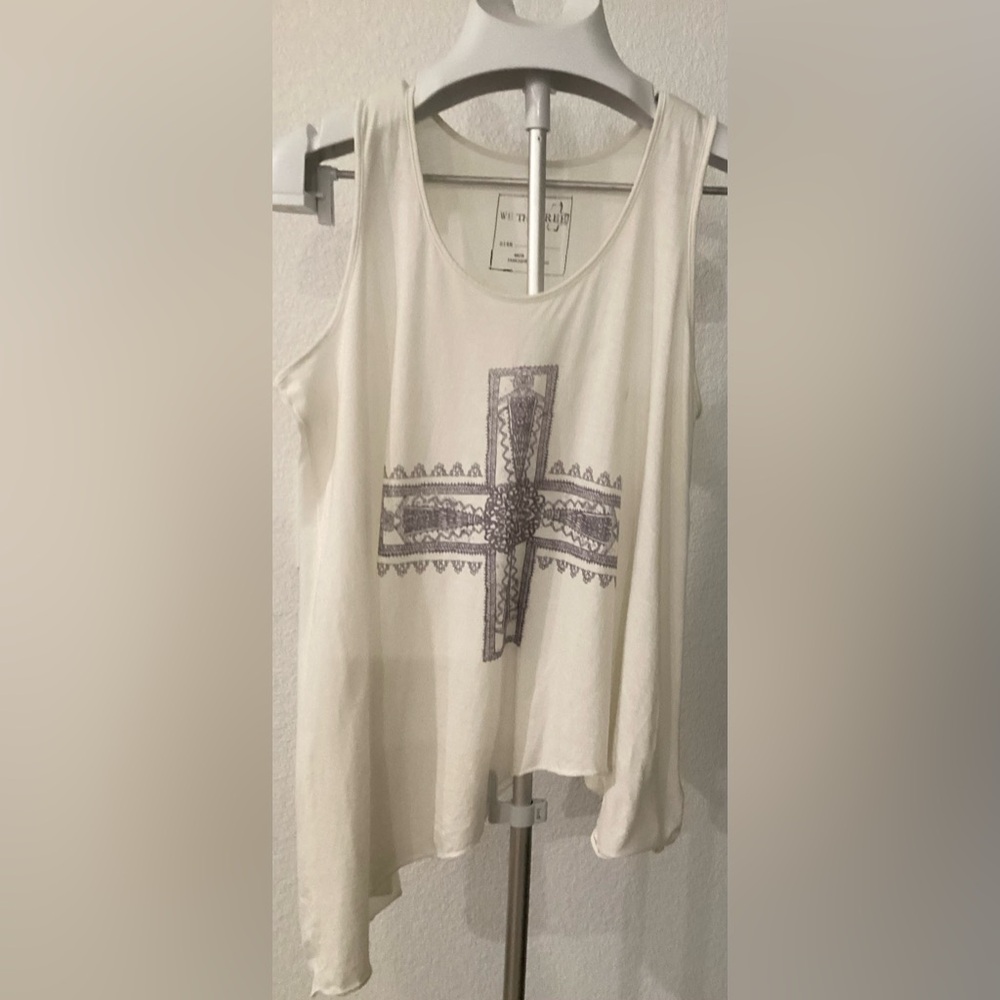 Cream Tank Top with Cross Design